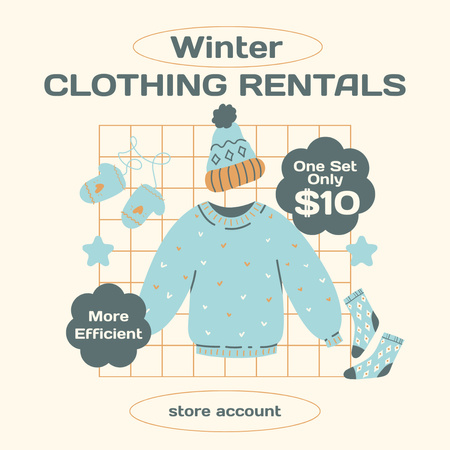 Plantilla de diseño de Alquiler de ropa de invierno ilustrada. Instagram 