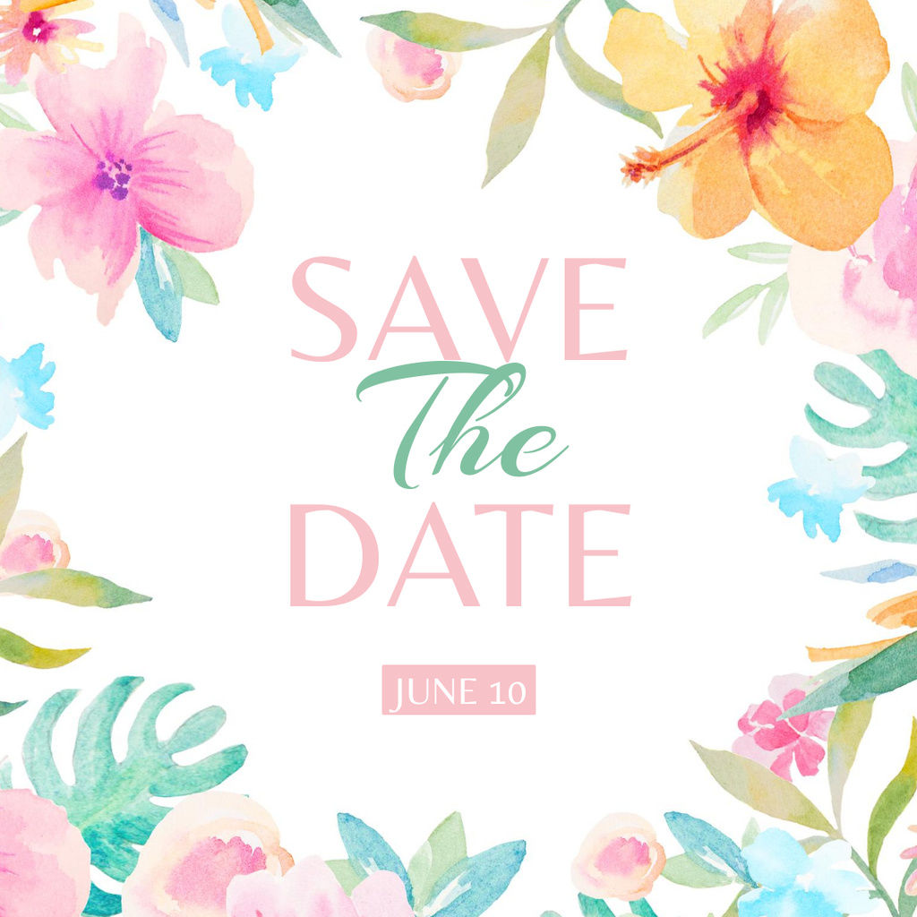 Save the Date Floral Wedding Invitation Instagramデザインテンプレート