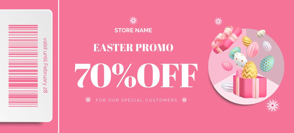 Platilla de diseño Easter Promotion with Gift Box Full of Colorful Eggs Coupon 3.75x8.25in