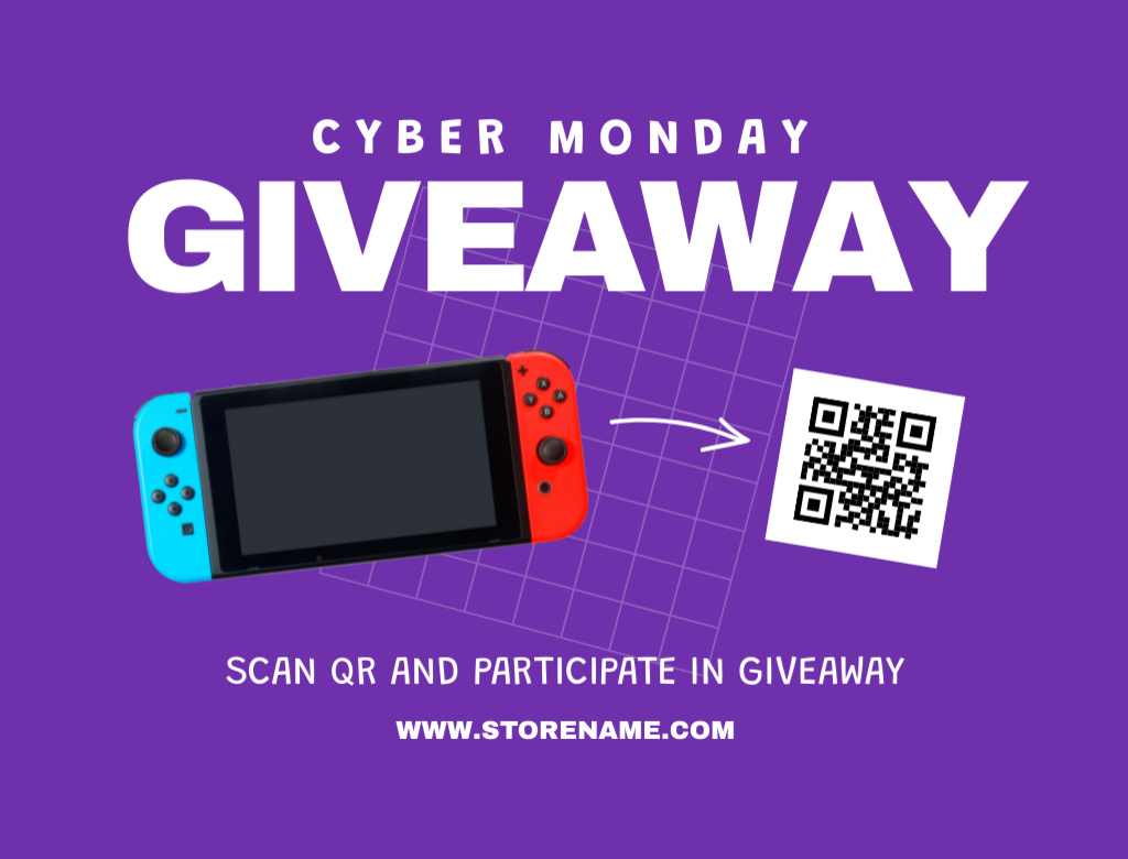 Cyber Monday Giveaway Announcement with Gamin Console Postcard 4.2x5.5in – шаблон для дизайна