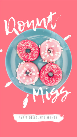 Bakery Offer Delicious Pink Doughnuts Instagram Video Story Modelo de Design