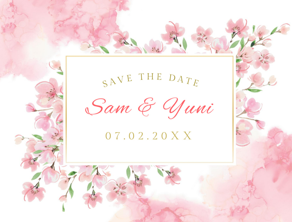 Floral Wedding Invitation with Pink Flowers Postcard 4.2x5.5in Šablona návrhu