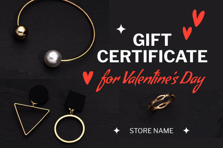 Ontwerpsjabloon van Gift Certificate van Aanbieding van verschillende sieraden op Valentijnsdag