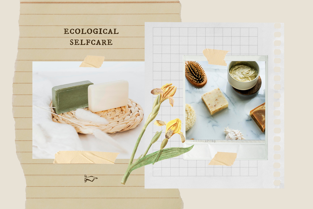 Skincare Routine with Natural Cosmetics Mood Board Design Template