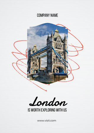 London Tour Offer with Famous Bridge Poster Design Template