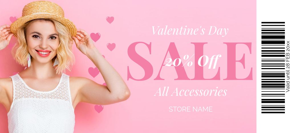 Platilla de diseño Discounts on Women's Accessories for Valentine's Day Coupon 3.75x8.25in