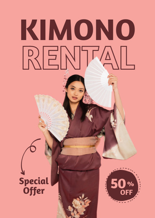 Rental kimono pink Flayer – шаблон для дизайну