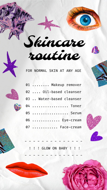 Skincare Ad with Cute Girly Stickers Instagram Video Story Šablona návrhu