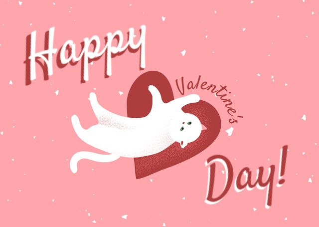 Plantilla de diseño de Happy Valentine's Day Greeting with Adorable Cat Card 