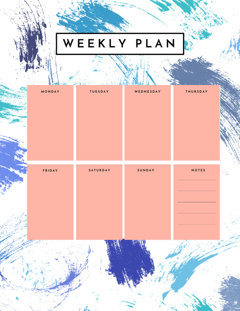 Weekly Plan on Background on Brush Strokes Notepad 8.5x11in Design Template