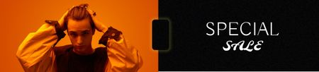 Designvorlage Fashion Ad with Stylish Guy in Orange Light für Ebay Store Billboard