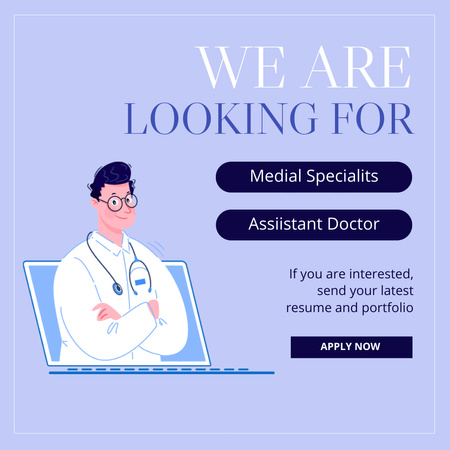 Medical Specialists Vacancies Ad with Doctor Instagram Design Template