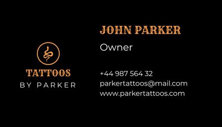 Plantilla de diseño de Tatuajes de artista profesional con serpiente Business Card US 