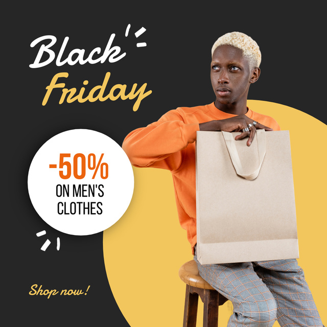 Plantilla de diseño de Black Friday Offers with Handsome Young Man with Bag Animated Post 
