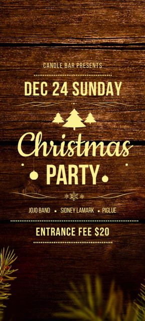 Christmas Party Alert on Background of Wooden Logs Invitation 9.5x21cm Design Template