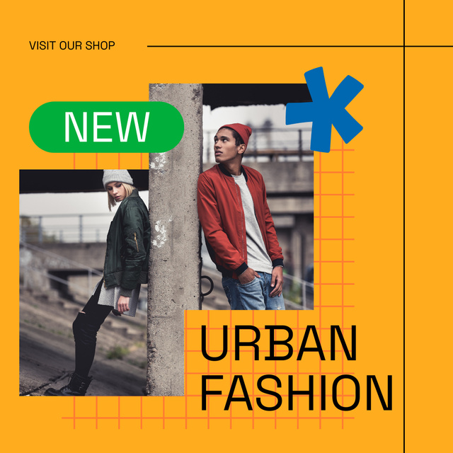 Street Fashion Ad with Stylish People on Orange Instagram – шаблон для дизайну