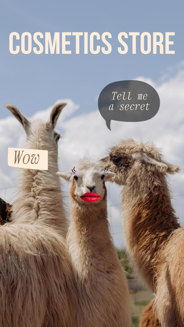 Ontwerpsjabloon van Instagram Story van Beauty Store Promotion with Funny Lamas