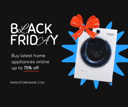 Black Friday Sale Announcement with Washing Machine Facebookデザインテンプレート