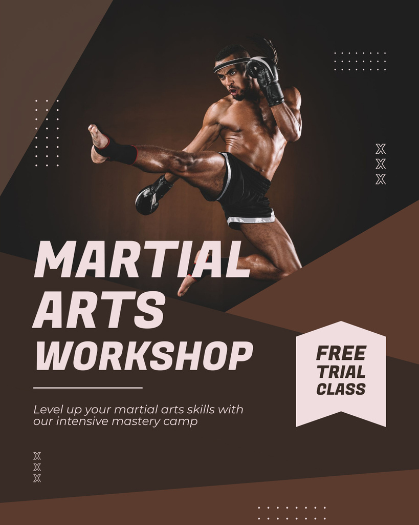 Plantilla de diseño de Martial Arts Workshop Ad with Fighter Instagram Post Vertical 