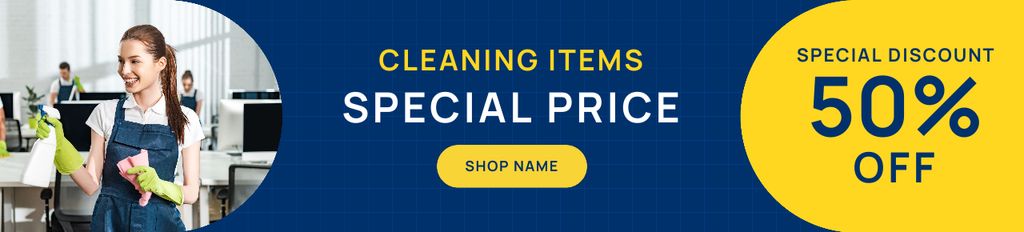 Cleaning Items Special Price Blue and Yellow Ebay Store Billboard Modelo de Design