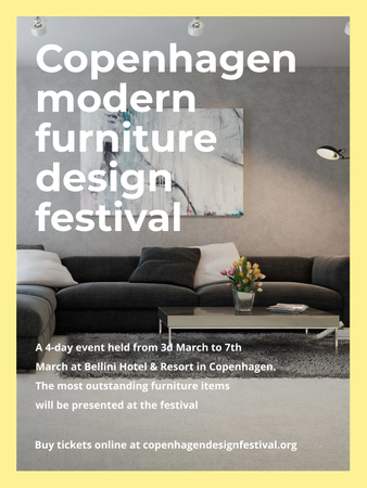 Interior Decoration Event Announcement with Sofa in Grey Poster US tervezősablon