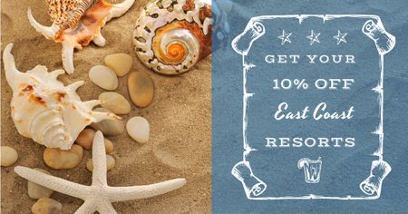 Travel tour sale with Shells on Sand Facebook AD Design Template