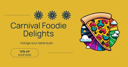 Mesmerizing Carnival For Foodies With Pizza Slice Facebook AD Design Template