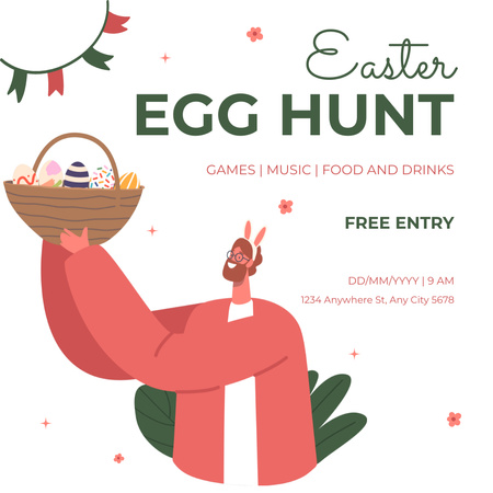 Easter Egg Hunt Announcement with Free Entry Instagram Design Template