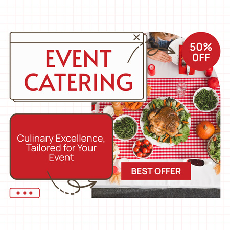 Designvorlage Rabatt auf Event-Catering-Dienste mit köstlichem Essen auf dem Tisch für Instagram