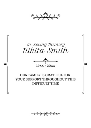 Simple Funeral Card with Ornament Postcard 5x7in Vertical Design Template