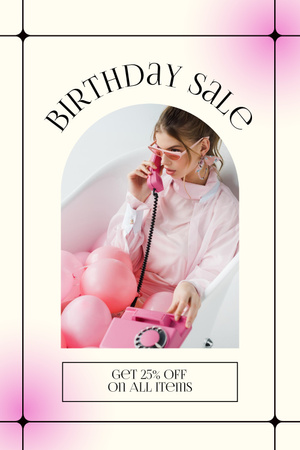 Szablon projektu Birthday Discount Offer With Girl And Pink Balloons Pinterest
