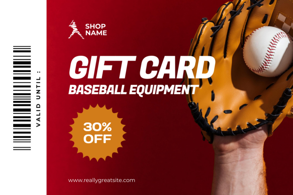 Offer Discounts on All Baseball Equipment Gift Certificate Design Template