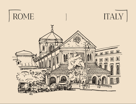 Ontwerpsjabloon van Postcard 4.2x5.5in van Urban Sketch Illustration of Rome