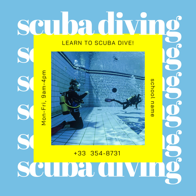 Scuba Diving Ad in Blue Frame Instagram Modelo de Design