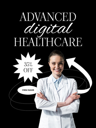 Digital Healthcare Services Ad on Black Poster 36x48in Design Template