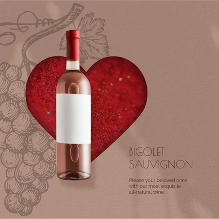 Valentine's Day Bottle of Wine on Red Heart Animated Post Design Template