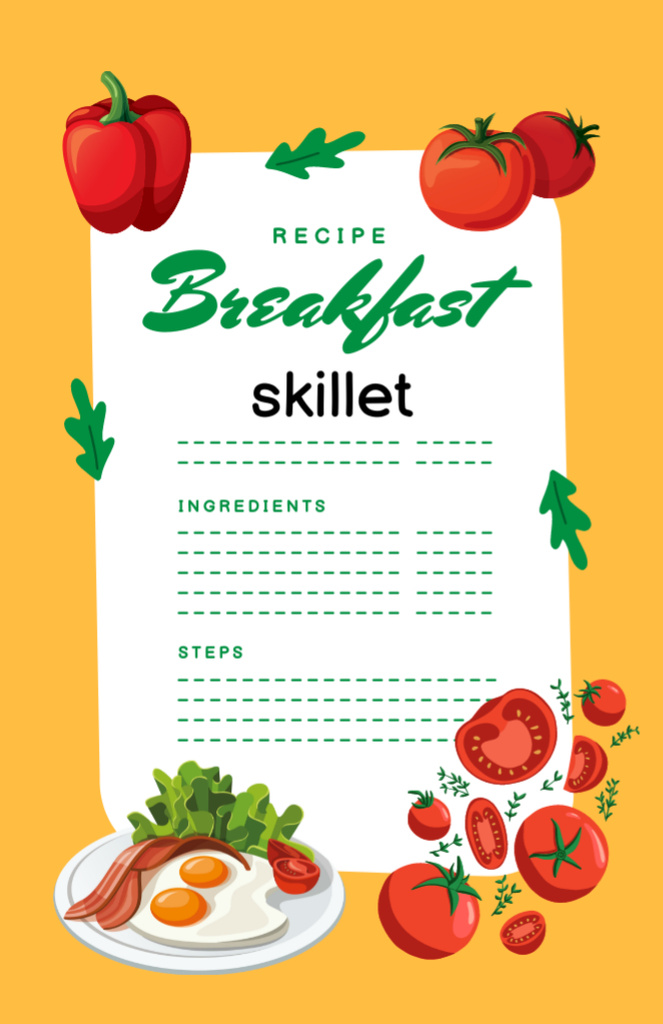 Breakfast Skillet Cooking Steps Recipe Card – шаблон для дизайна