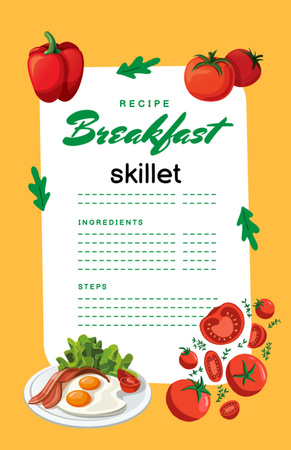 Ontwerpsjabloon van Recipe Card van ontbijt skillet cooking steps