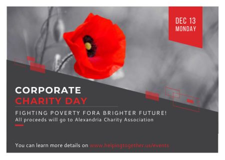 Corporate Charity Day announcement on red Poppy Postcard – шаблон для дизайна