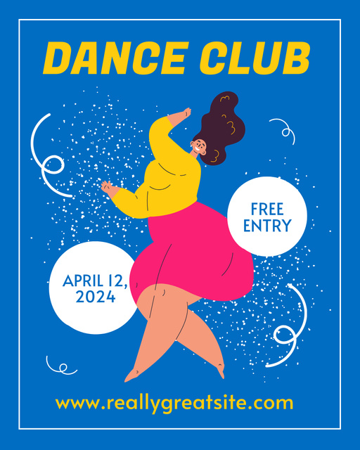 Ontwerpsjabloon van Instagram Post Vertical van Promotion of Dance Club with Illustration of Dancing Woman