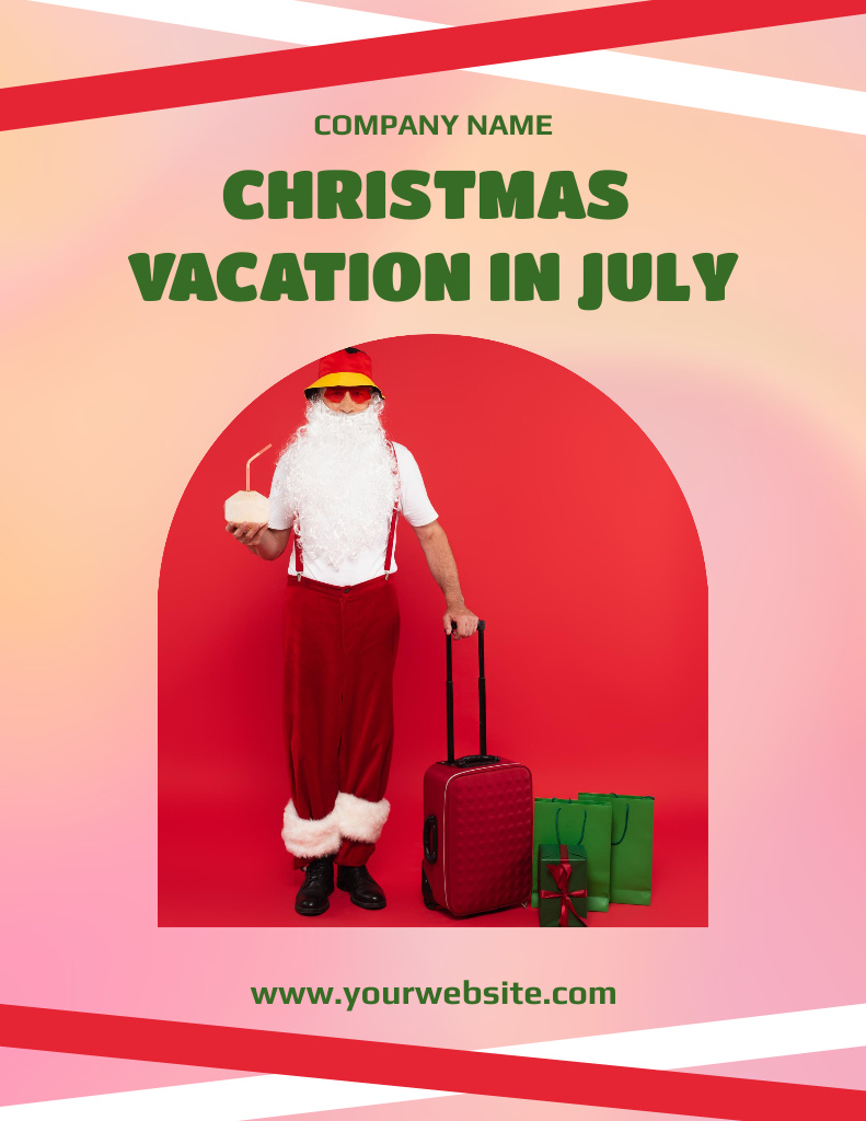 Awesome Christmas Vacation in July with Santa Claus And Suitcase Flyer 8.5x11in Design Template