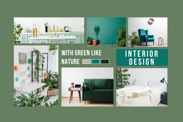 Natural Green Designs Collage Mood Board Πρότυπο σχεδίασης