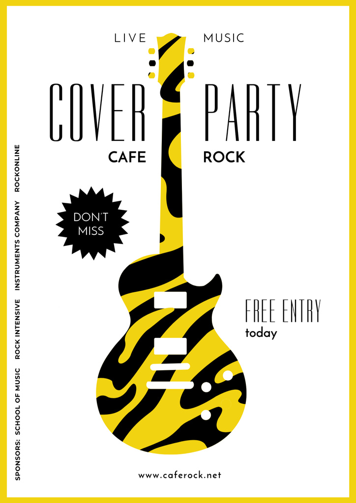 Breathtaking Party Announcement with Illustration of Guitar Poster B2 Design Template