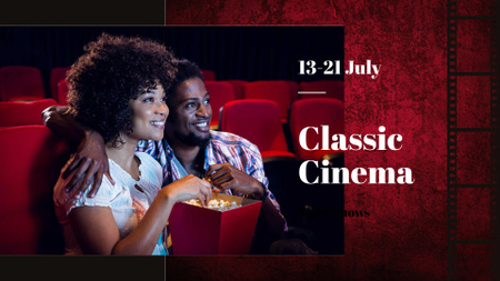Movie Night Announcement with Cute Couple in Cinema FB event cover Design Template