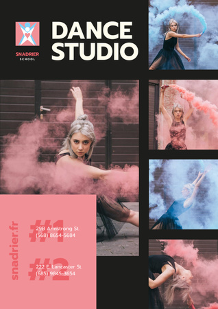 Dance Studio Ad with Dancer in Colorful Smoke Poster Design Template