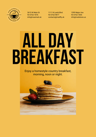 Breakfast Ad with Sweet Pancakes in Orange Poster 28x40in Design Template