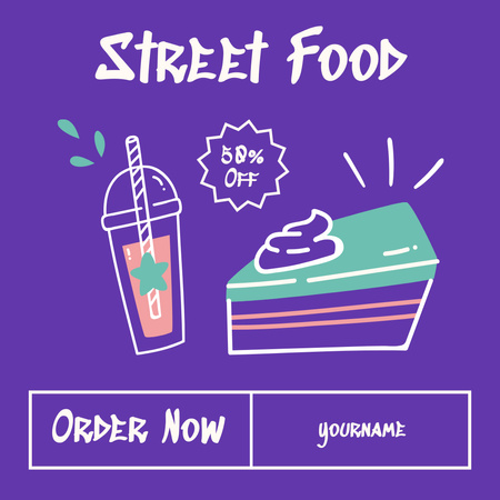 Street Food Ad with Cake and Drink Instagram Design Template