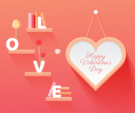 Valentine's Day Greeting Heart and Books Facebookデザインテンプレート