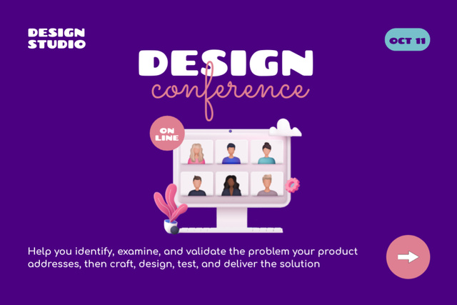 Online Design Conference Announcement Flyer 4x6in Horizontal Modelo de Design