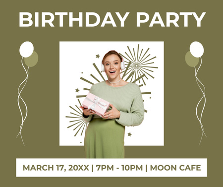 Birthday Party Minimalist Invitation on Green Facebook Design Template